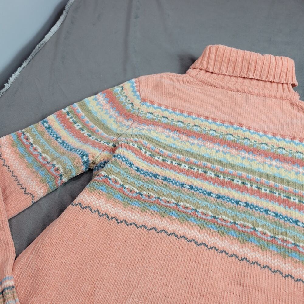 Carolyn Taylor Turtleneck Sweater Womens Size Medium Pale Pink Stripe Fair Isle - Picture 10 of 12
